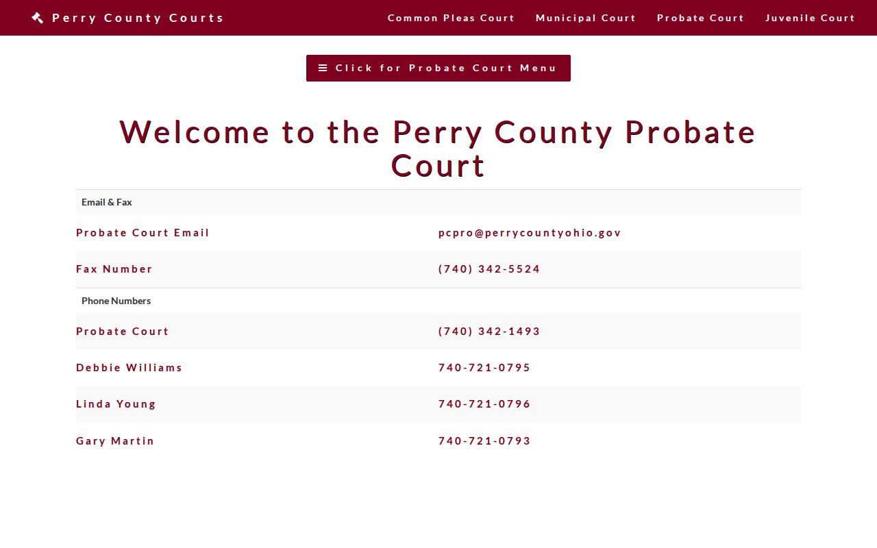 Perry County docket search Probate Court contact information