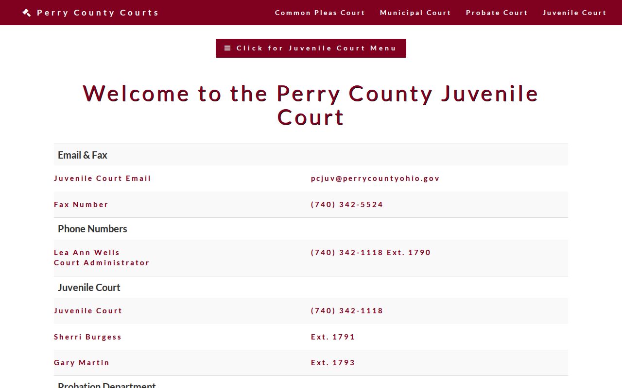 Perry County docket search Juvenile Court records contact