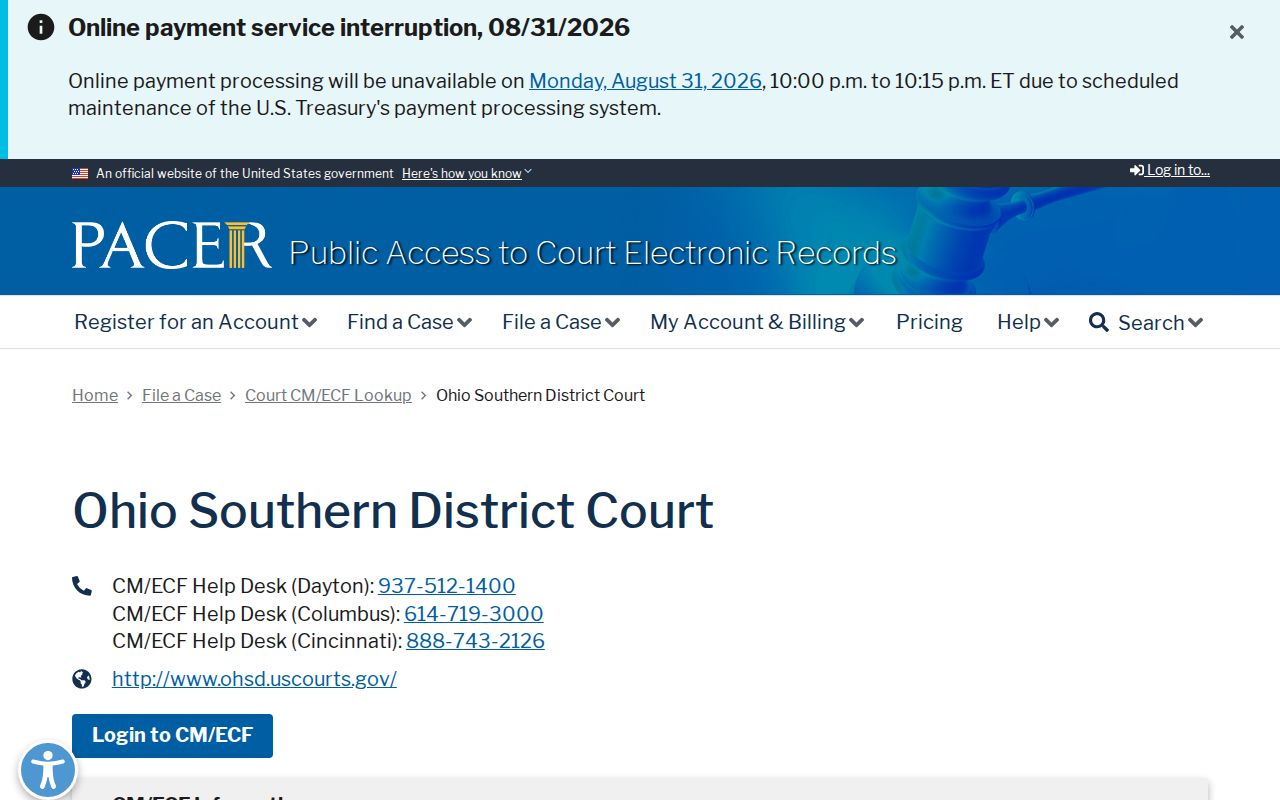 Perry County docket search Southern District of Ohio PACER court lookup