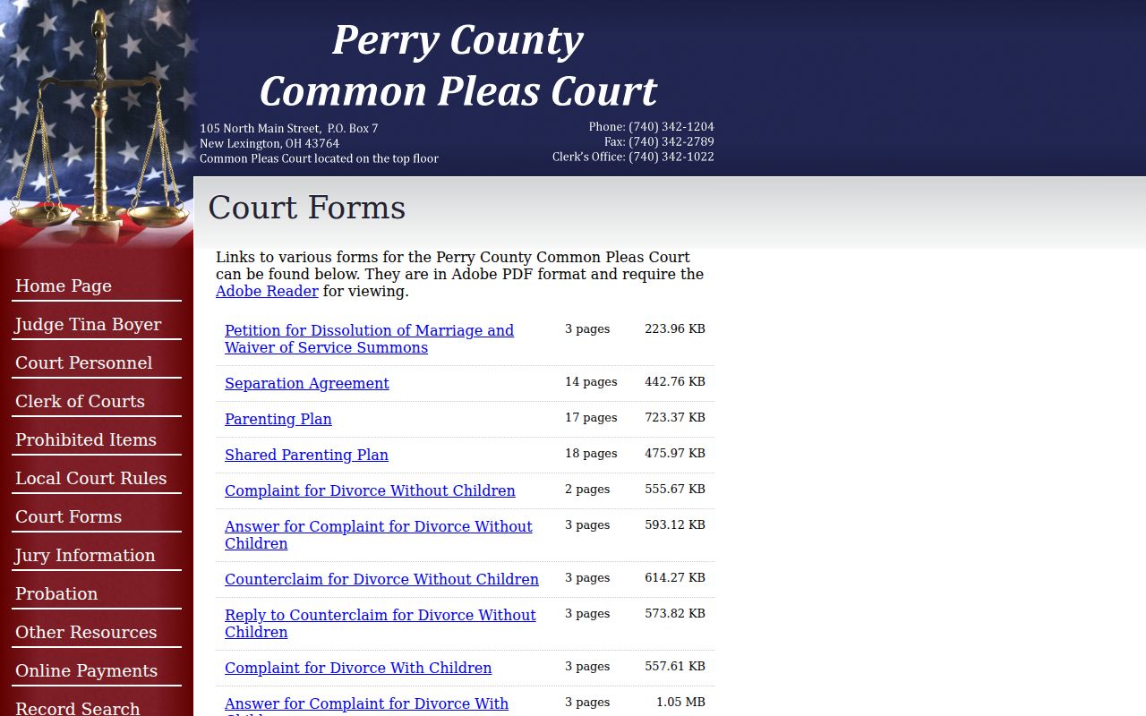 Perry County civil court docket Common Pleas domestic relations forms