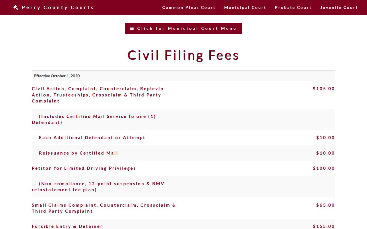 Perry County civil court docket Municipal Court civil information