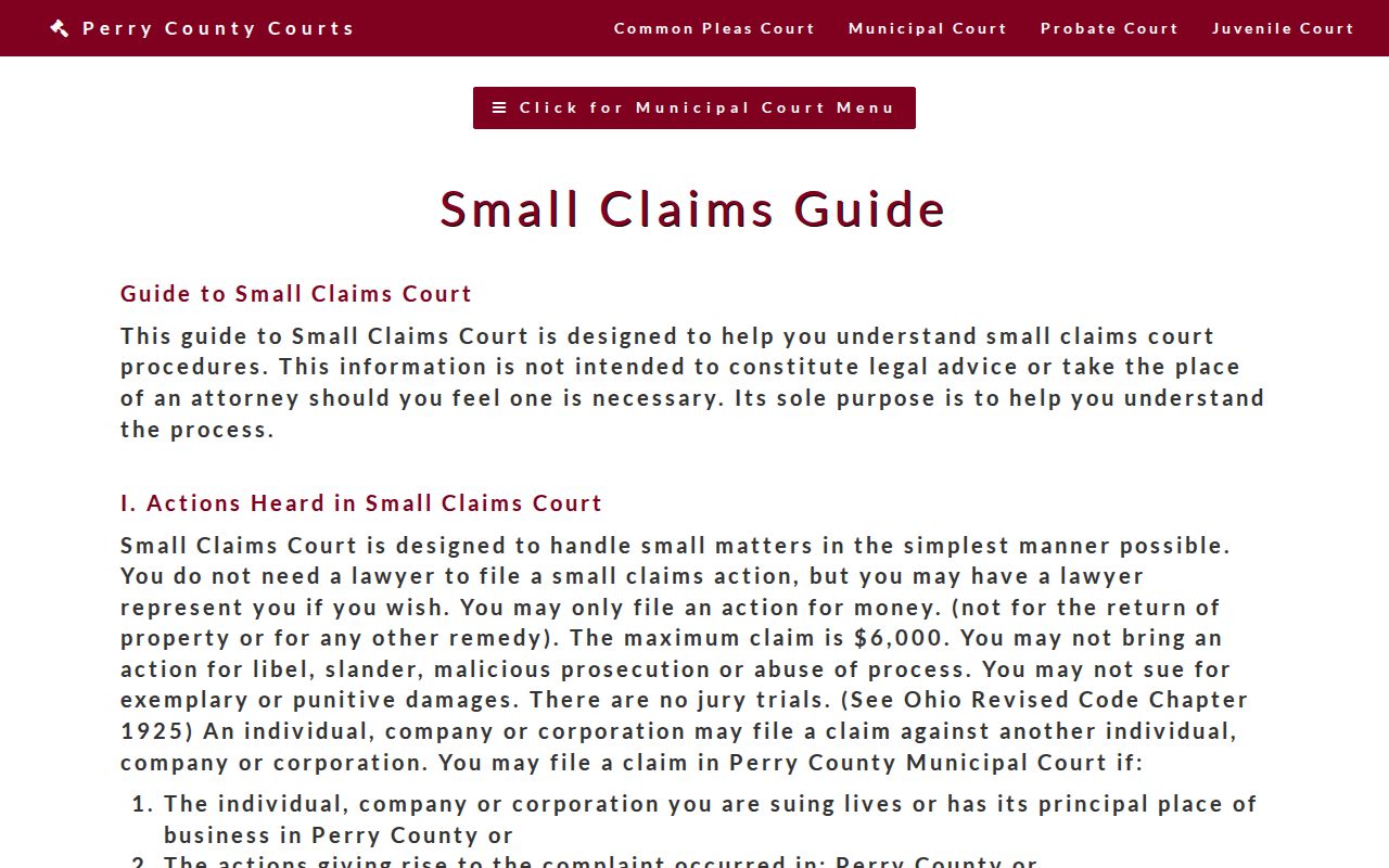 Perry County civil court docket Municipal small claims guide