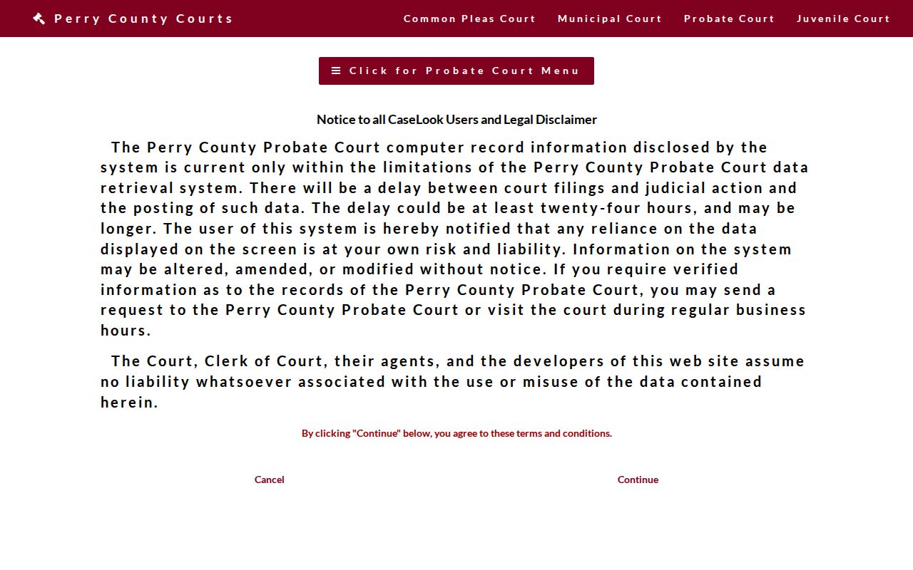 Perry County civil court docket Probate CaseLook record search
