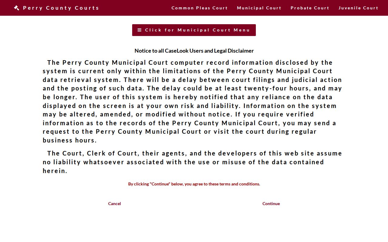 Perry County court schedule Municipal CaseLook Calendar Search