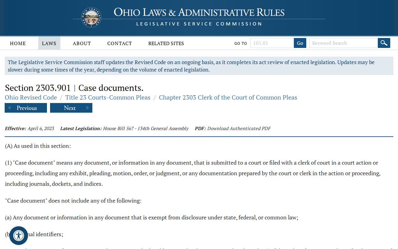 Perry County court case records Ohio excluded court information statute