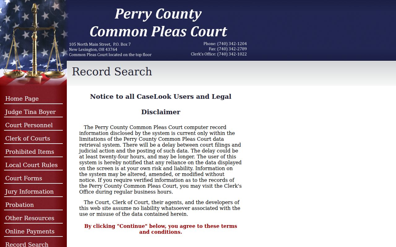 Perry County criminal court docket Common Pleas CaseLook search form