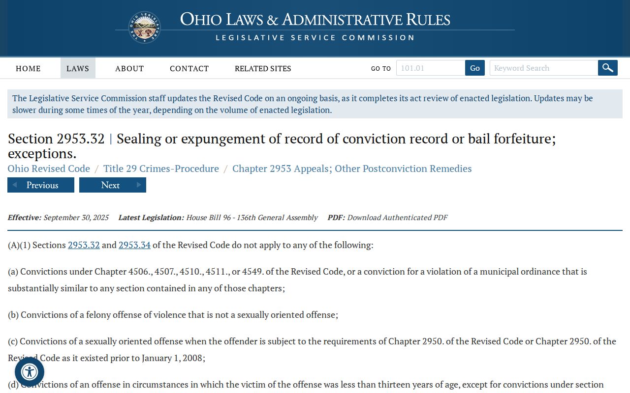 Perry County criminal court docket Ohio sealing and expungement statute
