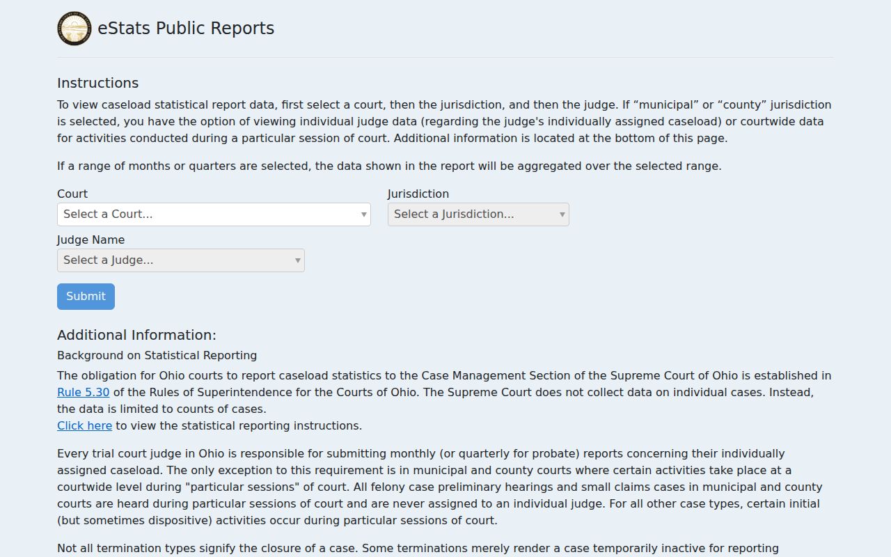Perry County court docket Ohio eStats public reports