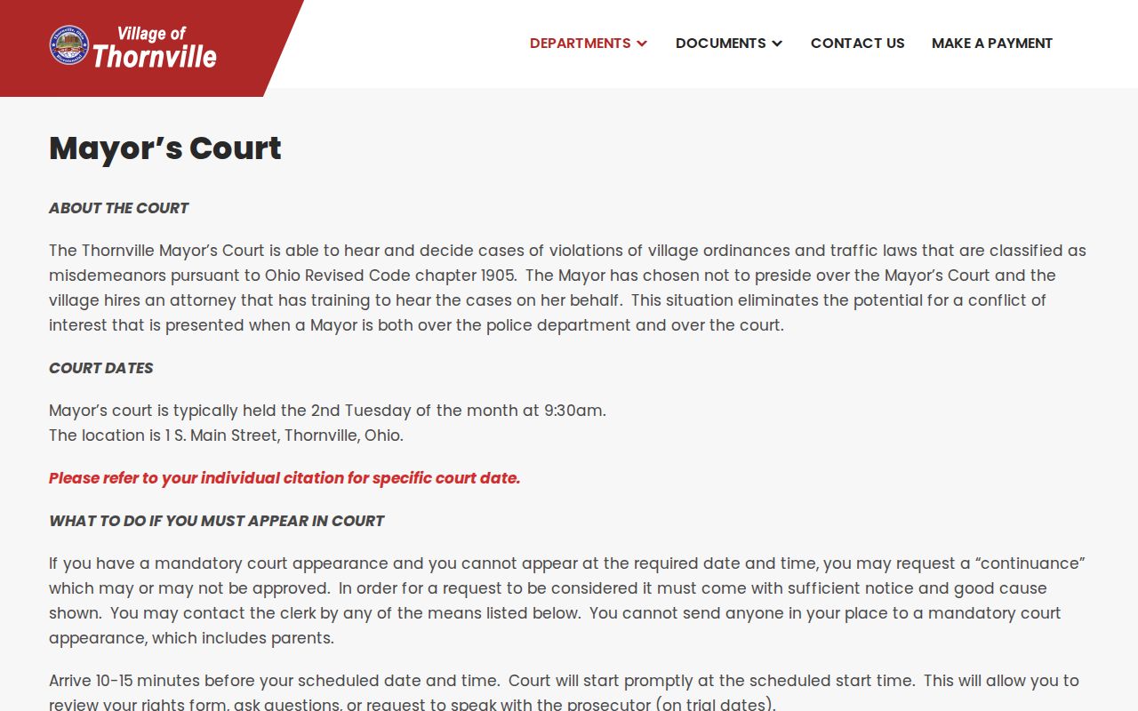 Perry County Thornville court record Mayor’s Court status context