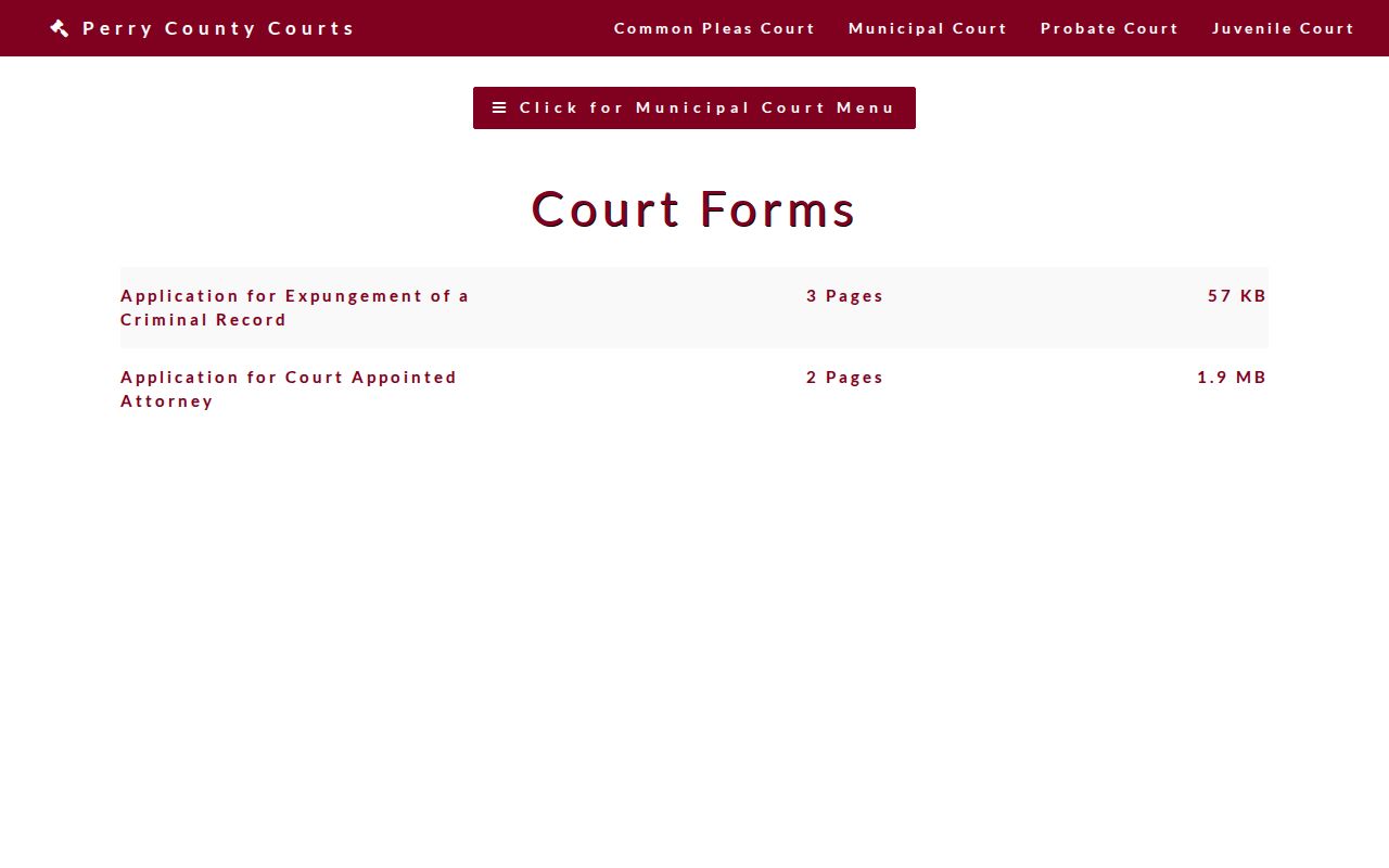 Perry County Thornville court record Municipal Court forms context