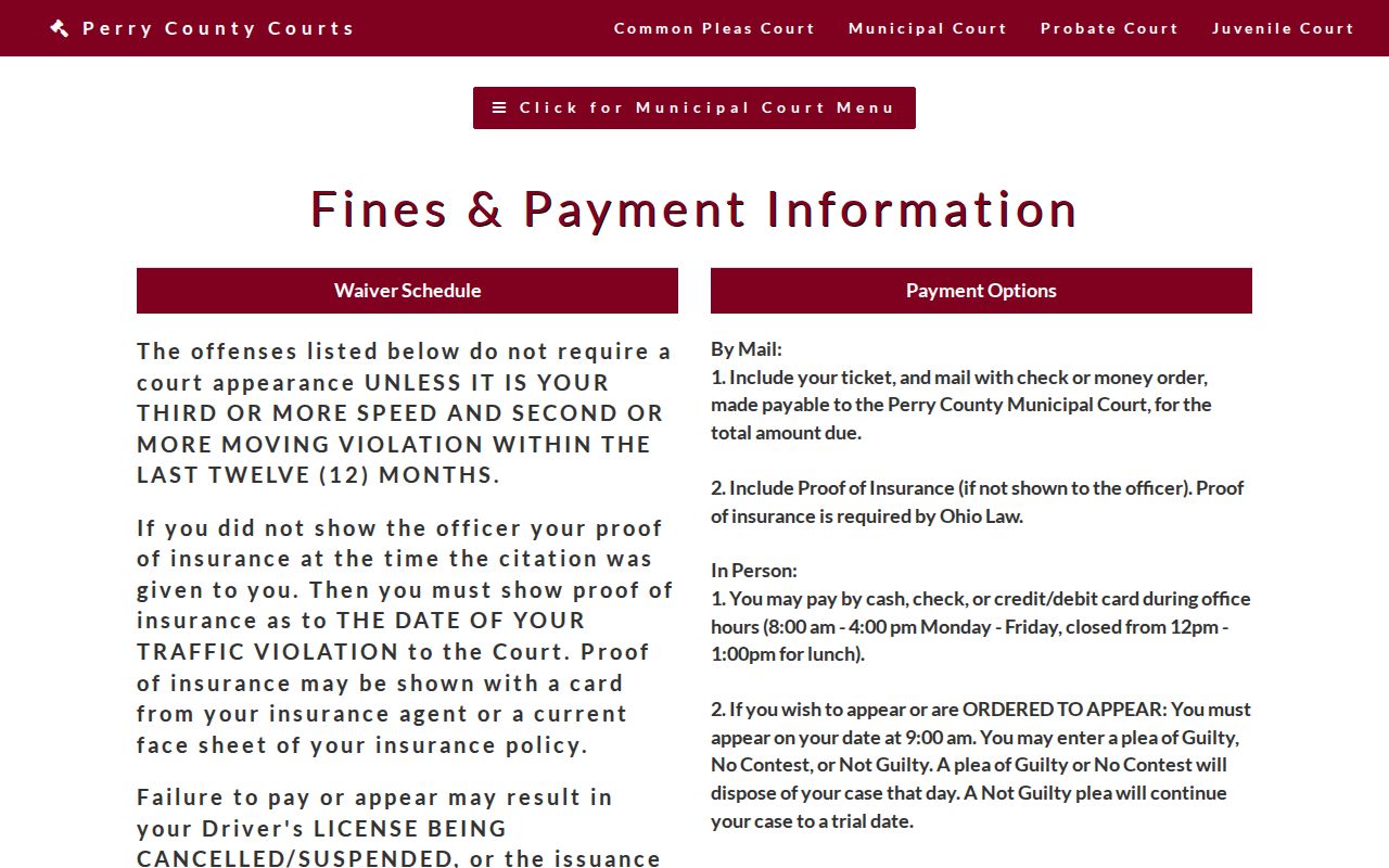Perry County traffic court records Municipal Court search