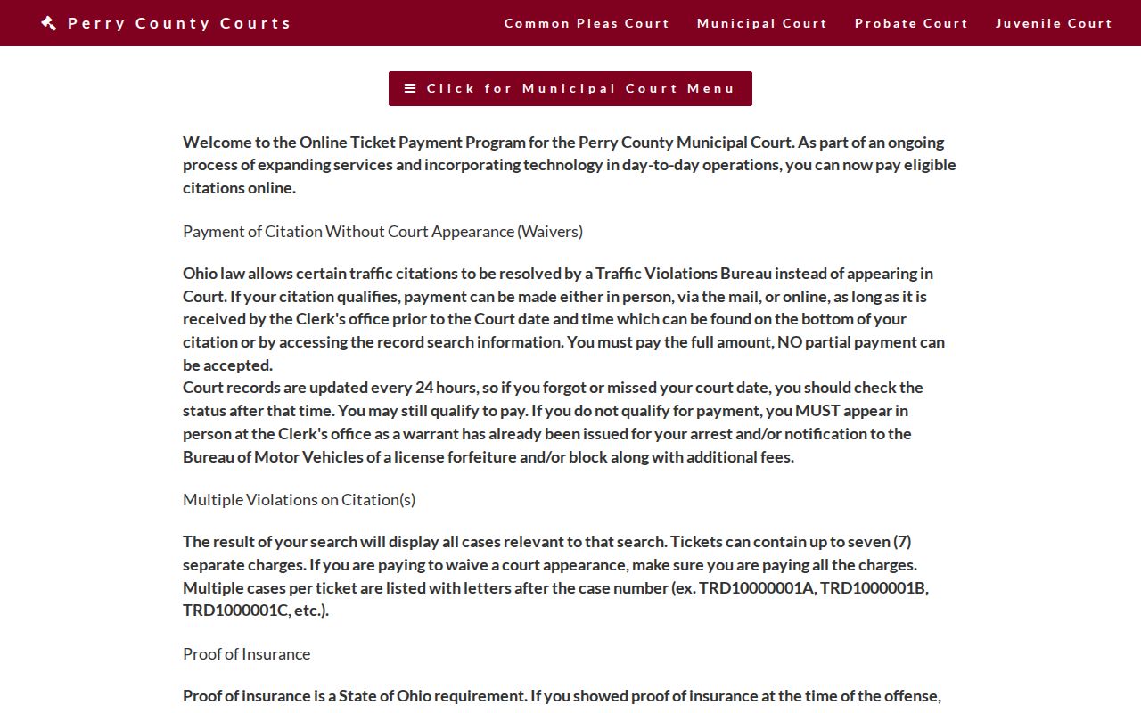 Perry County traffic court records online payment and court date